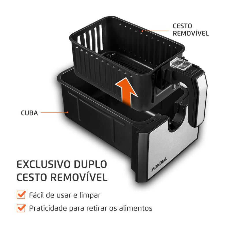 Fritadeira-Air-Fryer-Dual-Duplo-Cesto-8L-Mondial-AFD-01-BI-cesto-removivel