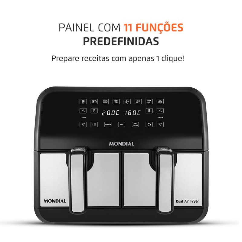 Fritadeira-Air-Fryer-Dual-Duplo-Cesto-8L-Mondial-AFD-01-BI-painel