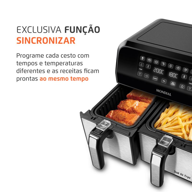 Fritadeira-Air-Fryer-Dual-Duplo-Cesto-8L-Mondial-AFD-01-BI-sincronizar