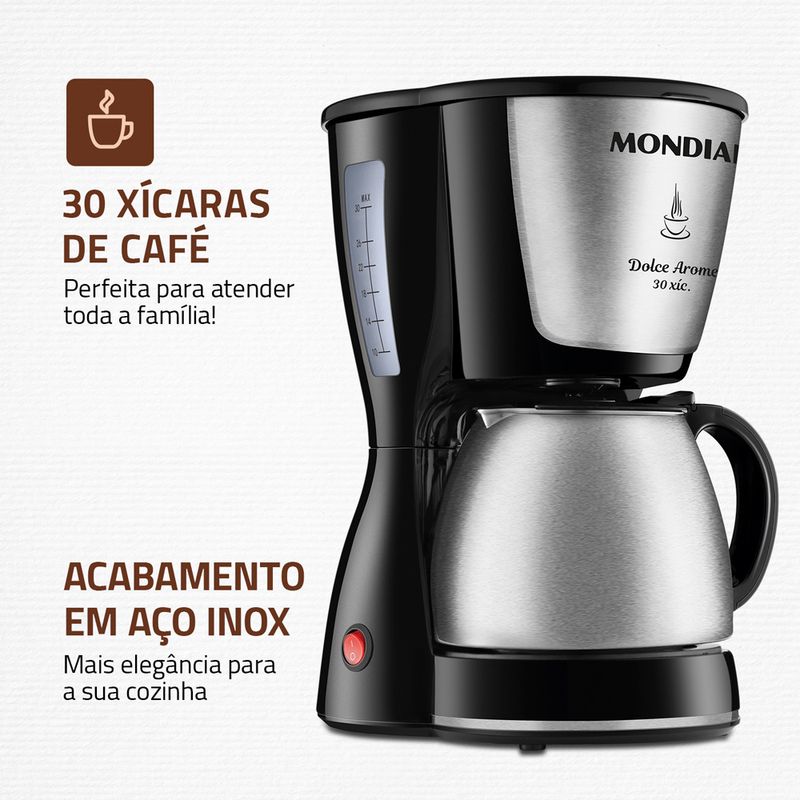 Cafeteira Elétrica 30 Xícaras Mondial Dolce Arome Inox C-37 JI-30X em  Promoção é no Buscapé